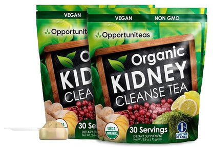 Opportuniteas Organic Kidney Cleanse Detox & Repair Tea - Matcha Green Tea, Cranberry, Lemon & Ginger. 4 Cleansing Superfoods For Drinks. Vegan & Non-GMO - 60 Servings