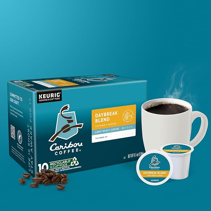 Caribou Coffee Daybreak Blend Keurig Single-Serve K-Cup Pod, Light Roast Coffee(Pack of 6, 60 Count Total)
