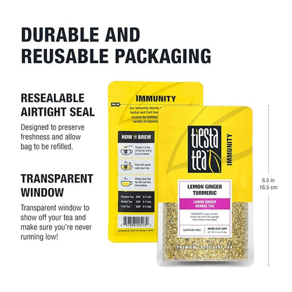 Tiesta Tea - Lemon Ginger Turmeric, Loose Leaf, Lemon Ginger Herbal Tea, Premium Blend, Non Caffeinated Herbal, Make Hot or Iced Brews Up to 25 Cups, 2.5 Ounce Resealable Pouch