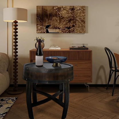 Medieval Retro Wine Barrel Design Coffee Table Wooden Round Creative End Table for Indoor Outdoor, 23" Brown Barrel Tables for Livingroom Small Spaces Outdoor Courtyard Farmhouse Balcony