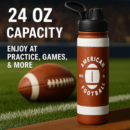 Football Water Bottle, 24 oz Insulated Stainless Steel Sports Bottle with Straw, Football Stuff Gifts for Boys