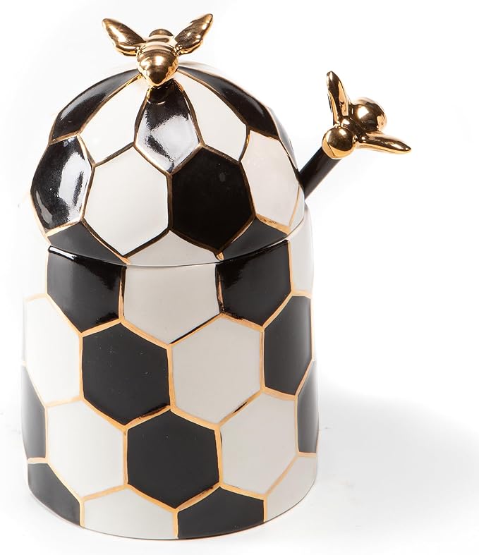 MACKENZIE-CHILDS Ceramic Queen Bee Honey Pot with Lid, Beehive Decor for Kitchen