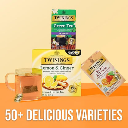 Twinings Peach & Orange Herbal Tea Individually Wrapped Bags, 20 Count (Pack of 6), Juicy & Fruity, Naturally Caffeine-Free, Enjoy Hot or Iced, 120 Teabags