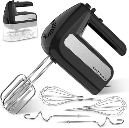 5-Speed Electric Hand Mixer, 800W Handheld Mixer with Turbo for Baking & Cooking, Kitchen Food Mixer with Storage Case & 6 Stainless Steel Attachments (2 Beaters, 2 Dough Hooks, 2 Whisks)-Black