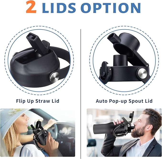 Insulated Water Bottle Fit in Car Cup Holder - 32oz Stainless Steel Tumblers with Straw & Spout Lids, Paracord Handle, Carrier Bag & Bottle Boot, Insulated Tumbler Mug Keep Cold-48H &Hot-12H