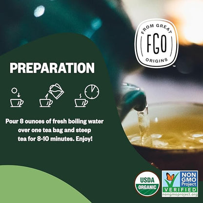 FGO Organic Nettle Leaf Herbal Tea, 20 Count, Eco-Conscious Tea Bags, Caffeine Free, Resealable Bag, Packaging May Vary (Pack of 1)