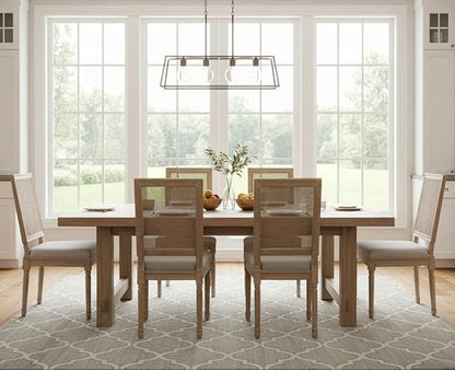 CIMOTA Farmhouse Dining Chairs Set of 6, French Rattan Dining Room Chairs with Rectangle Back/Distressed Wood Upholstered Vintage Side Chairs for Kitchen/Restaurant, Grey/6PCS