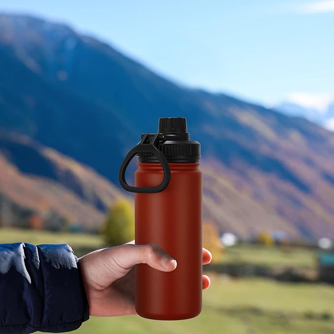 DOMICARE 16 oz Kids Water Bottle for School Stainless Steel Double Wall Vacuum Insulated Water Bottle with Straw lids & Spout Lid, Leakproof BPA Free (Red,8)