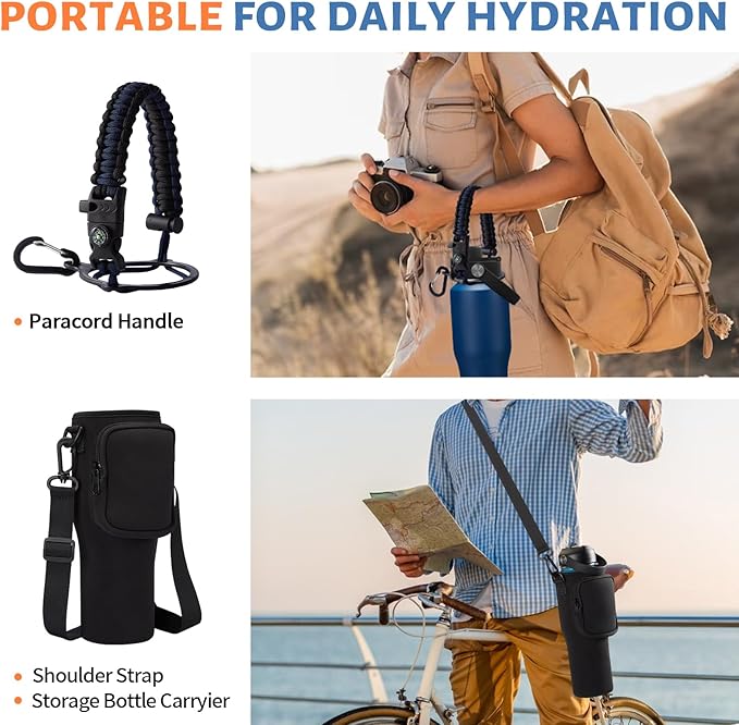 32 oz Stainless Steel Water Bottle with Straw - Spout Lid, Carrier Bag, Keep Cold-48H & Hot-24H Vacuum Insulated Flask Water Bottles Fits in Car Cup Holder, Bike, Coffee Travel Mug