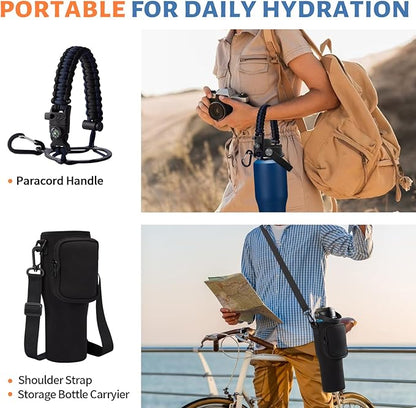 32 oz Stainless Steel Water Bottle with Straw - Spout Lid, Carrier Bag, Keep Cold-48H & Hot-24H Vacuum Insulated Flask Water Bottles Fits in Car Cup Holder, Bike, Coffee Travel Mug