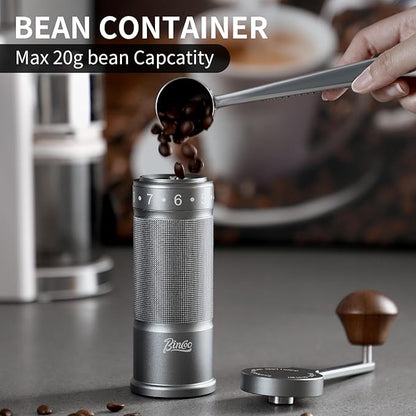 Bincoo Foldable Manual Coffee Grinder with External Adjustable Setting,Coffee Bean Grinder with Portable Storage Bag,Stainless Steel Burr Grinder Suitable for Home, Office and Travel for Use(Gray)