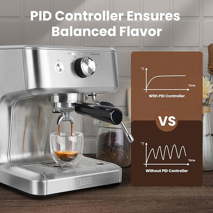 Gevi 58mm Commercial Grade Espresso Machine with PID Temp Control, Adjustable Shot/Temp, Powerful Steam Wand & Barista Kit - Ideal for Home & Café (EzBru 1000)