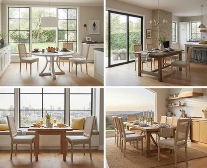 CIMOTA Farmhouse Dining Chairs Set of 6, French Rattan Dining Room Chairs with Rectangle Back/Distressed Wood Upholstered Vintage Side Chairs for Kitchen/Restaurant, Beige/6PCS