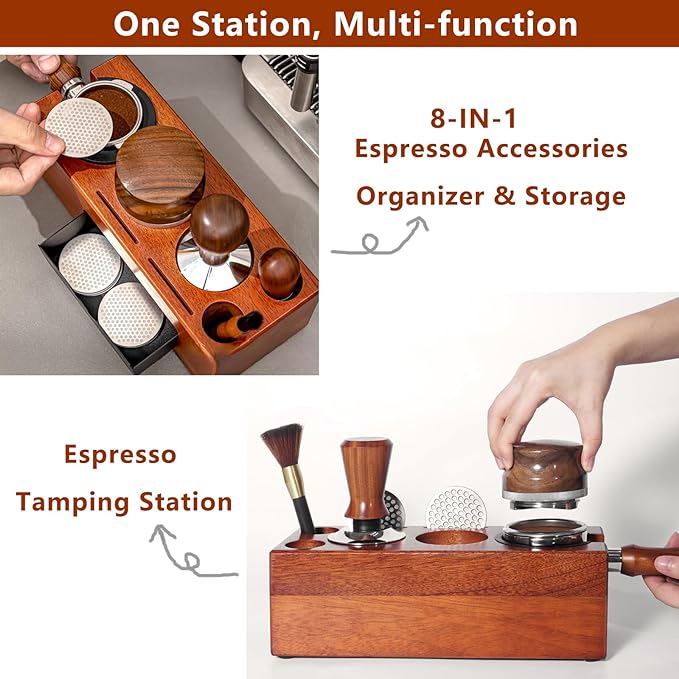 58mm Espresso Tamping Station - 8 in 1 Espresso Tamp Station and Coffee Organizer for Storage 58mm Portafilter Tamper Distributor Puck Screen Accessories