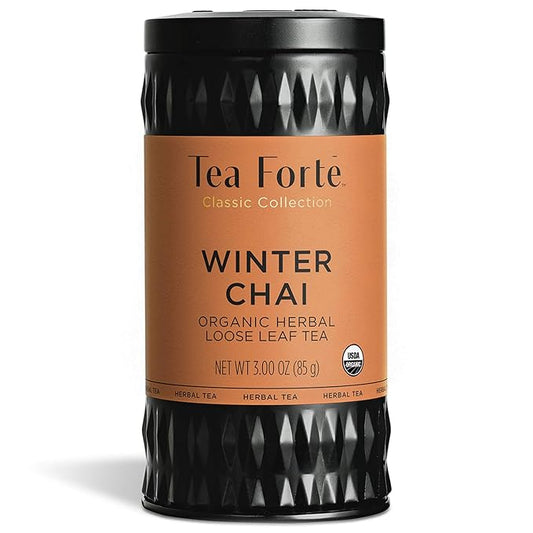 Tea Forte Winter Chai Premium Organic Loose Leaf Caffeine-Free Herbal Tea Blend Canister, Makes 35-50 Cups