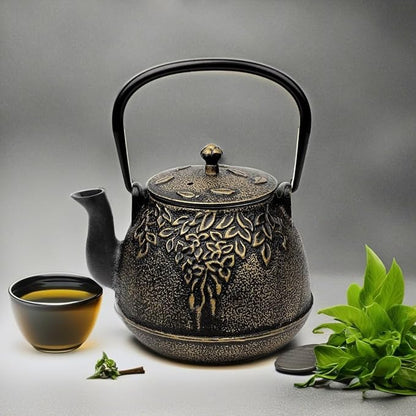Tea Kettle, Toptier Japanese Cast Iron Tea Kettle for Stove Top, Stovetop Safe Cast Iron Teapot with Infusers for Loose Tea, 40 Ounce (1200 ml), Black