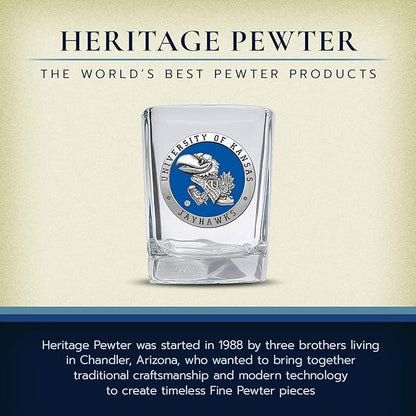 Heritage Pewter University of Kansas Jayhawks Square Shot Glass | Hand-Sculpted 1.5 Ounce Shot Glass | Intricately Crafted Metal Pewter Alma Mater Inlay