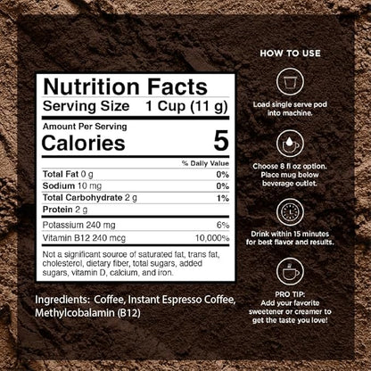 VitaCup Extra Shot Strong Coffee Pods, Bold & Intense Dark Roast w/Espresso Shot, High Caffeine, Vitamin B12, Antioxidants, Recyclable Single Serve Pod Compatible with Keurig K-Cup Brewers, 64ct