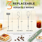 Load image into Gallery viewer, YUSWKO Granite Green Handheld Milk Frother Wand for Coffee, Rechargeable Electric Whisk with 3 Heads 3 Speeds Drink Mixer Coffee Frother For Latte, Cappuccino, Hot Chocolate, Egg