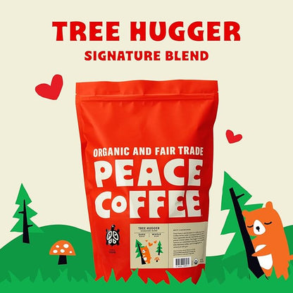 Peace Coffee Tree Hugger Signature Blend | 5 lb Ground Dark Roast | Organic Fair Trade | Soft, Smooth Flavor | Shade Grown, Fresh Roasted