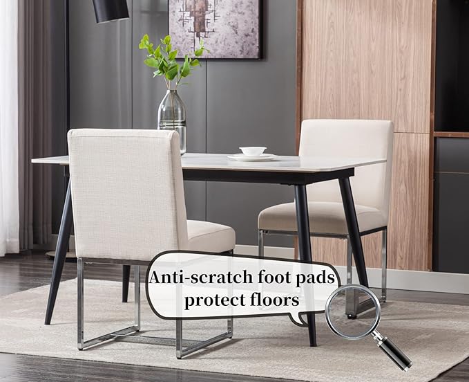 CIMOTA Modern Dining Chairs Set of 8, Upholstered Dining Room Chairs Armless Guest Side Chair with Chrome Base for Dining Room/Kitchen, Beige, 8PCS