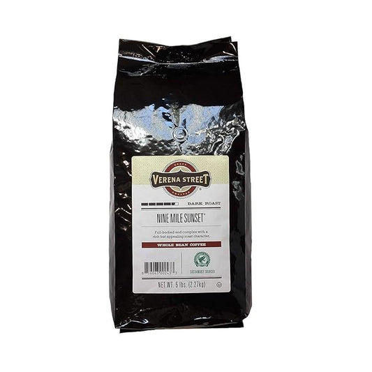 Verena Street 5 Pound Whole Bean Coffee, Dark Roast, Nine Mile Sunset, Rainforest Alliance Certified Arabica Coffee