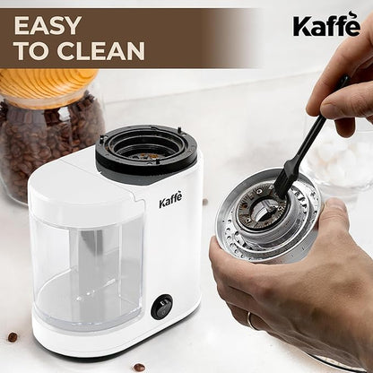 Kaffe Electric Burr Coffee Grinder (5.5oz) w/Adjustable Coarseness Settings - Flat Burr - [New Upgraded Motor ] - Precision Coffee Bean Grinder for Home Use - White