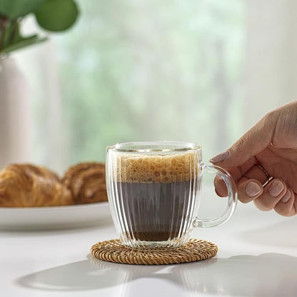 JoyJolt Fluted Glass Espresso Cups, 5.4oz Espresso Cup - Set of 2 Espresso Mugs