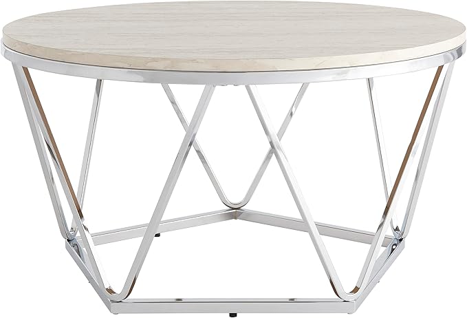 SEI Furniture Luna cocktail table, Silver, faux travertine