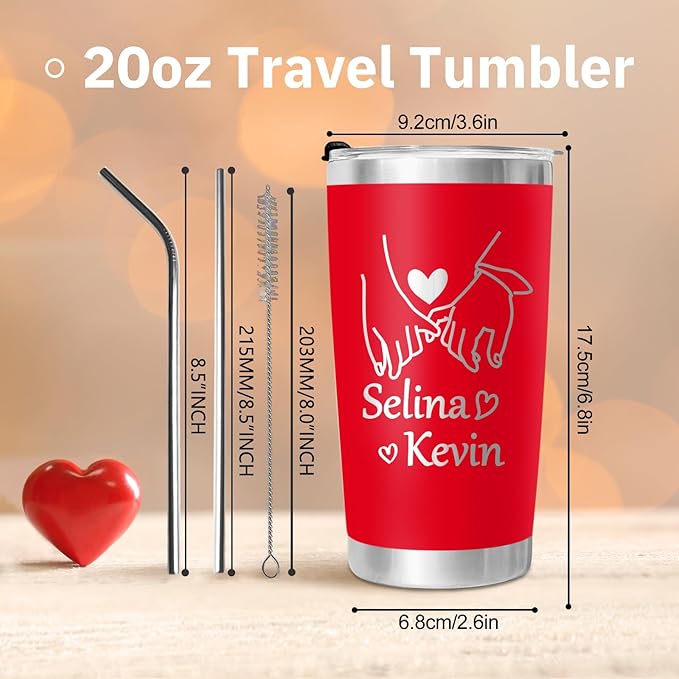 Made in USA - Personalized Tumbler with Engraved Name - Custom Coffee Mug Cup 20 Oz with Lid - Customized Valentines Day Gifts - Gifts for Boyfriend Girlfriend Husband Wife
