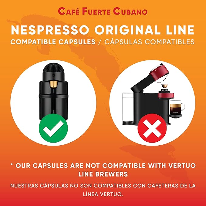 Café Fuerte Cubano, Aluminum Espresso Capsules, Compatible with Nespresso Original Machines, Dark Roast, Intensity 13, High Caffeine, Recyclable Coffee Pods, Roasted and Packaged in USA (40 Count)