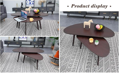 FIRMINANA Mid Century Modern Coffee Table,Large Oval Small Mangotop Coffee Table for Small Spaces, Espresso-47.3" W x23.63 D x 17.72" H