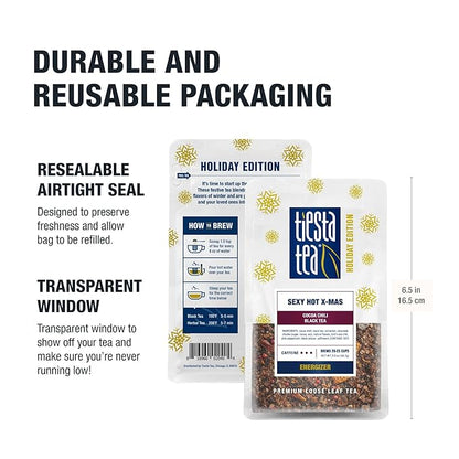 Tiesta Tea - Sexy Hot Christmas Tea, Loose Leaf, Cocoa Chili Black, Premium High Caffeinated Blend, Spicy Black, Make Hot or Iced, Brews Up to 25 Cups, 2 Ounce Resealable Bulk Pouch