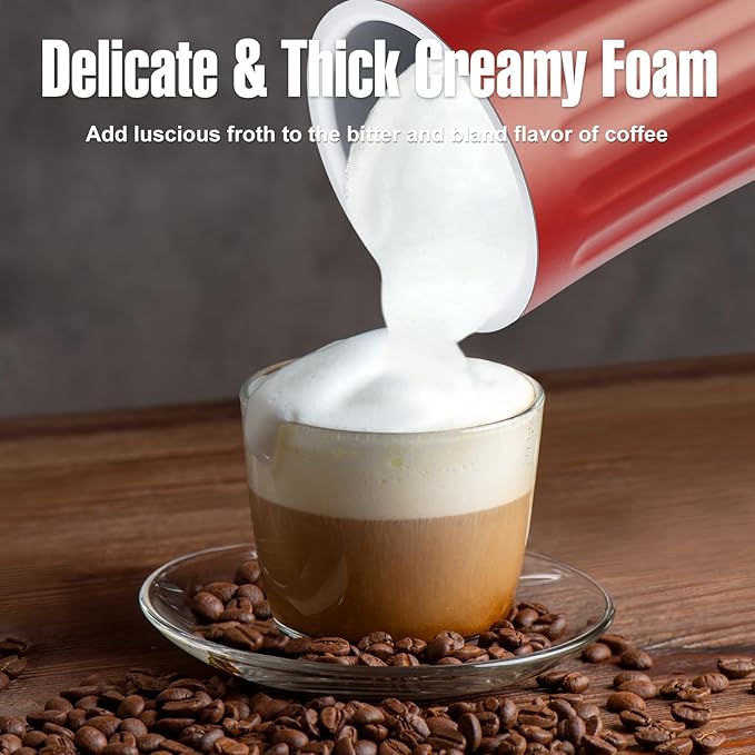 Milk Frother, 4-in-1 Electric Milk Frother and Steamer, Automatic Hot and Cold Foam Maker and Milk Warmer for Coffee, Latte, Cappuccino, Macchiato, Hot Chocolate(Cardinal Red)