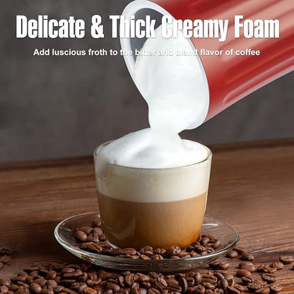 Milk Frother, 4-in-1 Electric Milk Frother and Steamer, Automatic Hot and Cold Foam Maker and Milk Warmer for Coffee, Latte, Cappuccino, Macchiato, Hot Chocolate(Cardinal Red)