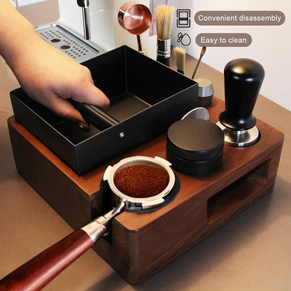 Espresso tamping station knock box,tamper station,Espresso station fit for storage 51-58mm tamper,distributor,portafilter,puck screen accessories,9 in 1 espresso knock box and tamper station