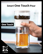 Load image into Gallery viewer, ZENS Modern Tea Pot, Glass Teapot with Infusers for Loose Tea Diffusers with One Touch Pouring, Cool Portable Tea Maker with Insulated Tea Mug and Travel Tea Kits for Tea Lover Gifts
