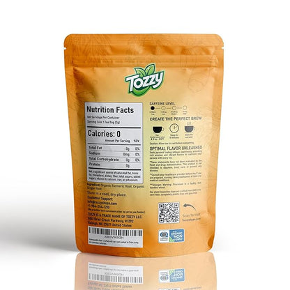 Tozzy Organic Turmeric Ginger Tea - 100 Count | Pyramid Tea Bags (Plant-Based & Eco-conscious) | Pure Ingredients | Packaging May Vary