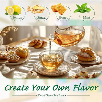 WT WEETEE Decaf Green Tea Bags, 100 Count CO2-Decaffeinated Green Tea, Drink All Day | Super Antioxidant | Resealable Kraft Bag