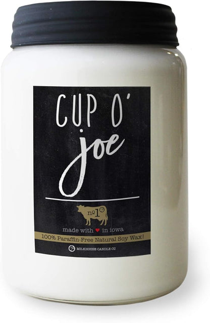 Milkhouse Candle Company - Cup O' Joe - 26oz Beeswax and Soy Candles - Farmhouse Collection - 100% Natural, Paraffin Free, with Premium Fragrance Oil, Glass Jars with Lids