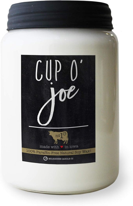 Milkhouse Candle Company - Cup O' Joe - 26oz Beeswax and Soy Candles - Farmhouse Collection - 100% Natural, Paraffin Free, with Premium Fragrance Oil, Glass Jars with Lids
