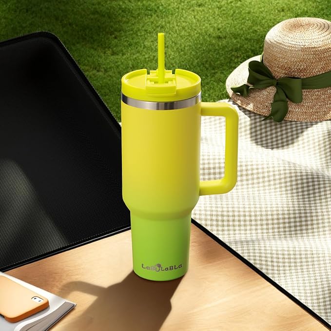 40oz Tumbler with Handle,Double Wall Vacuum Reusable Stainless Steel Insulated Water Bottle,With Leak Proof lid and Straw for Iced or Cold Beverages (Citrine)