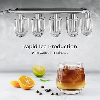 Kismile Ice Makers Countertop with Handle,26Lbs/24H,9 Cubes in 6 Mins,Portable Ice Machine with Self-Cleaning for Home,Kitchen(Black)