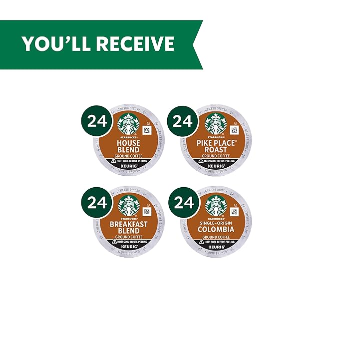 Starbucks K-Cup Coffee Pods, Medium Roast Coffee Variety Pack for Keurig Brewers, 100% Arabica, 1 Box (96 Pods)