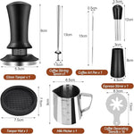Load image into Gallery viewer, 53mm Espresso Tamper Set, 22Pcs Espresso Accessories Kit, Spring Loaded Calibrated Espresso Tamper with WDT Tool, Tamper Mat, Coffee Stirrer, Frothing Pitcher, Latte Art Pen and 16 Decorative Stencils