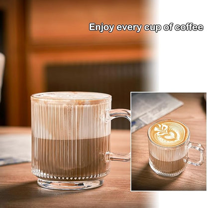 Glass Coffee Mug Espresso Cups for Coffee 12 oz Classical Vertical Stripes Glass Tea Cups Transparent Glasses for Latte Juice Chocolate Gift