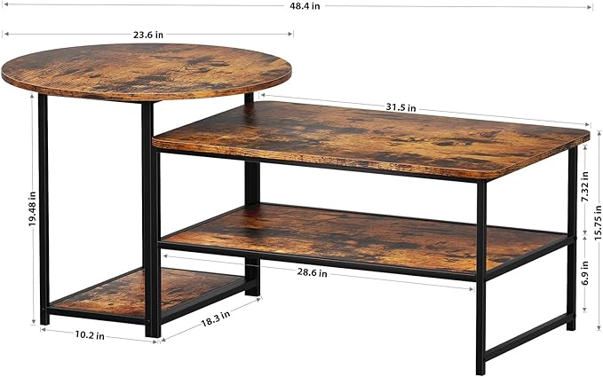 WOHOMO Coffee Table, Mid Century Modern Coffee Table for Living Room Rustic Farmhouse Center Table 2 in 1Detachable Table Set, Rustic Brown