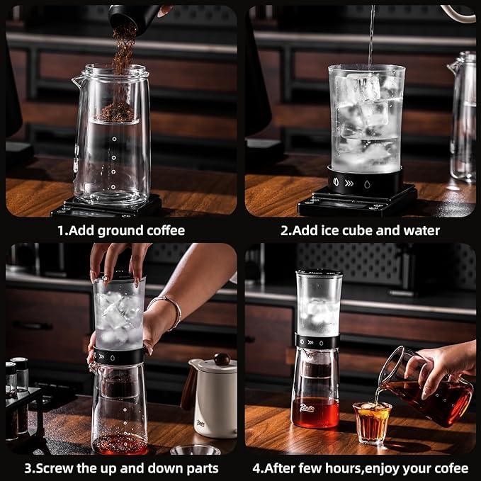 Bincoo Glass Ice Coffee Dripper with Adjustable Dripe Flow Control, Cold Brew Coffee Maker - 450ML, Precision Drip Brewer Tower for Smooth, Low-Acidity Cold Brew Concentrate