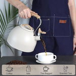 Load image into Gallery viewer, Tea Kettle, Vegoran 100 OZ / 3 Liter Whistling Tea Kettle, Tea Pots for Stove Top Food Grade Stainless Steel with Wood Pattern Folding Handle, Loud Whistle Kettle for Tea, Coffee, Milk (Milk White)
