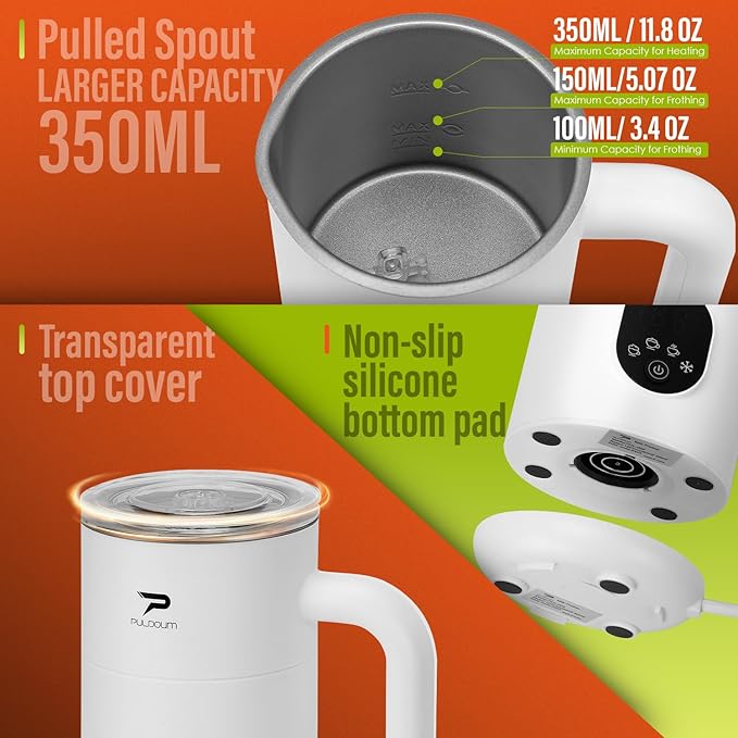 Milk Frother, Electric Milk Frother and Steamer 4 in 1 Automatic Coffee Steamer Frother, 11.8OZ / 350ML Warm and Cold Foam Frother For Coffee,Latte, Cappuccino, Macchiato, Hot Chocolate, White
